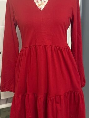 Red V-Neck Tiered Mini Dress - Women